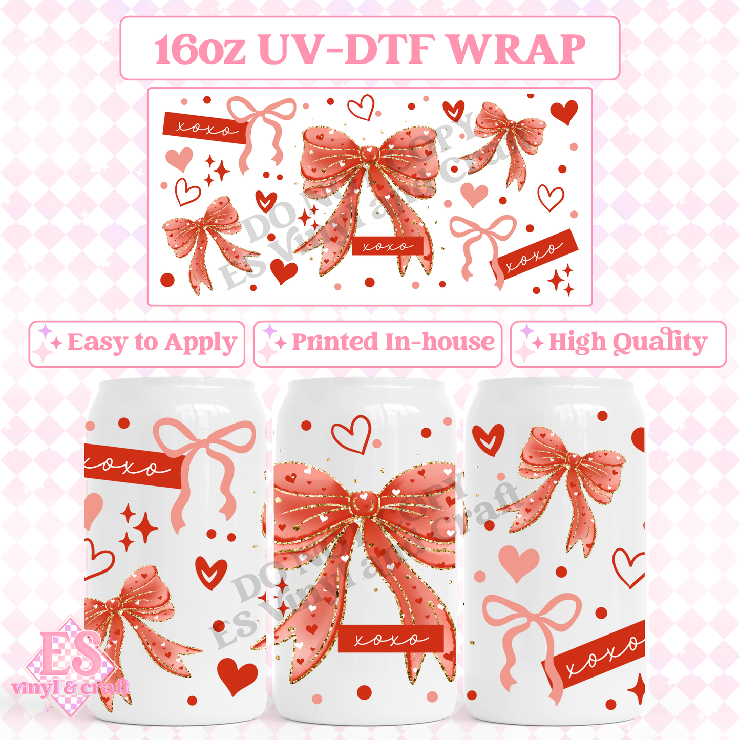 XOXO Bow - 16oz Beer Can / Libbey UV-DTF image 0