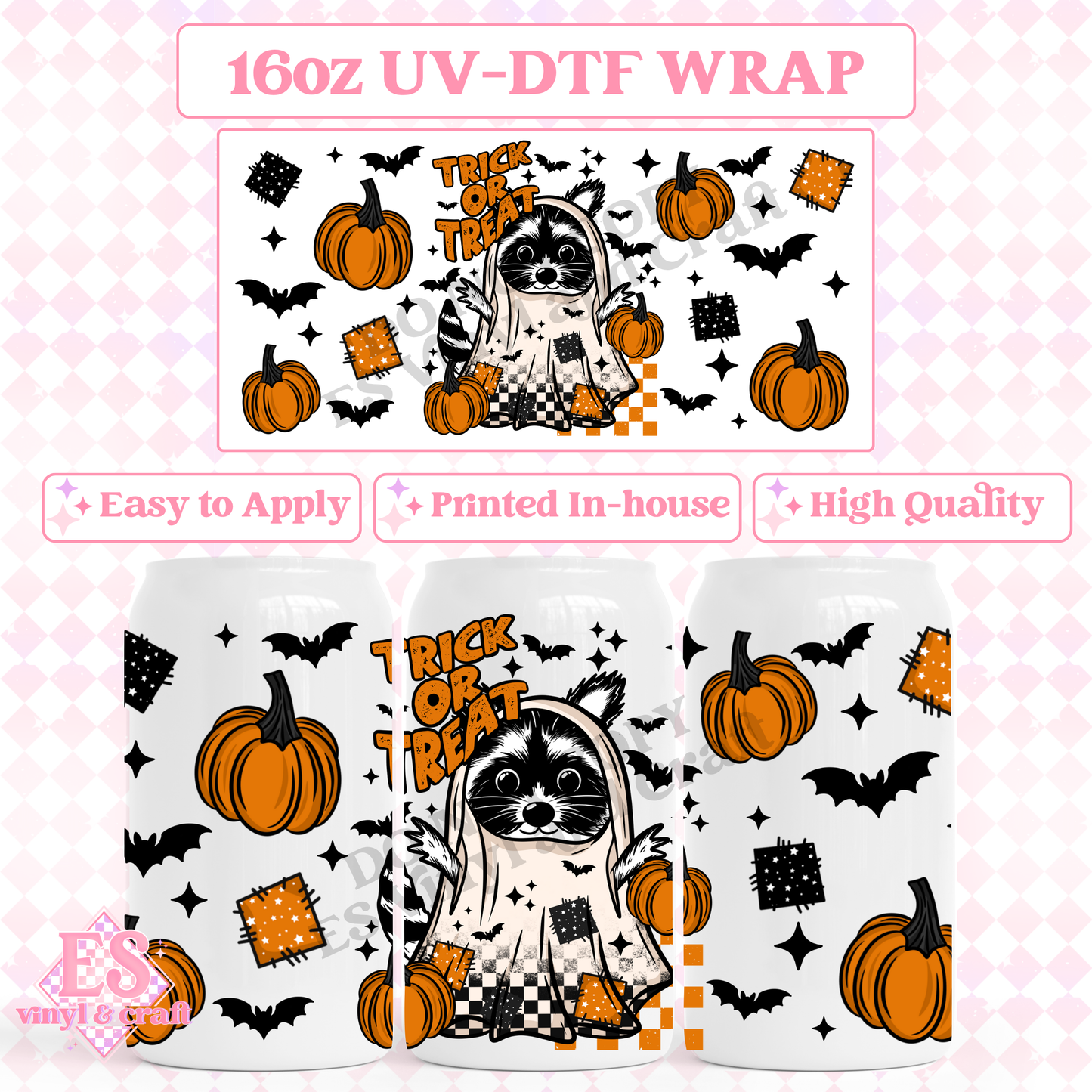 Trick or Treat - 16oz Beer Can / Libbey UV-DTF Transfer image 0