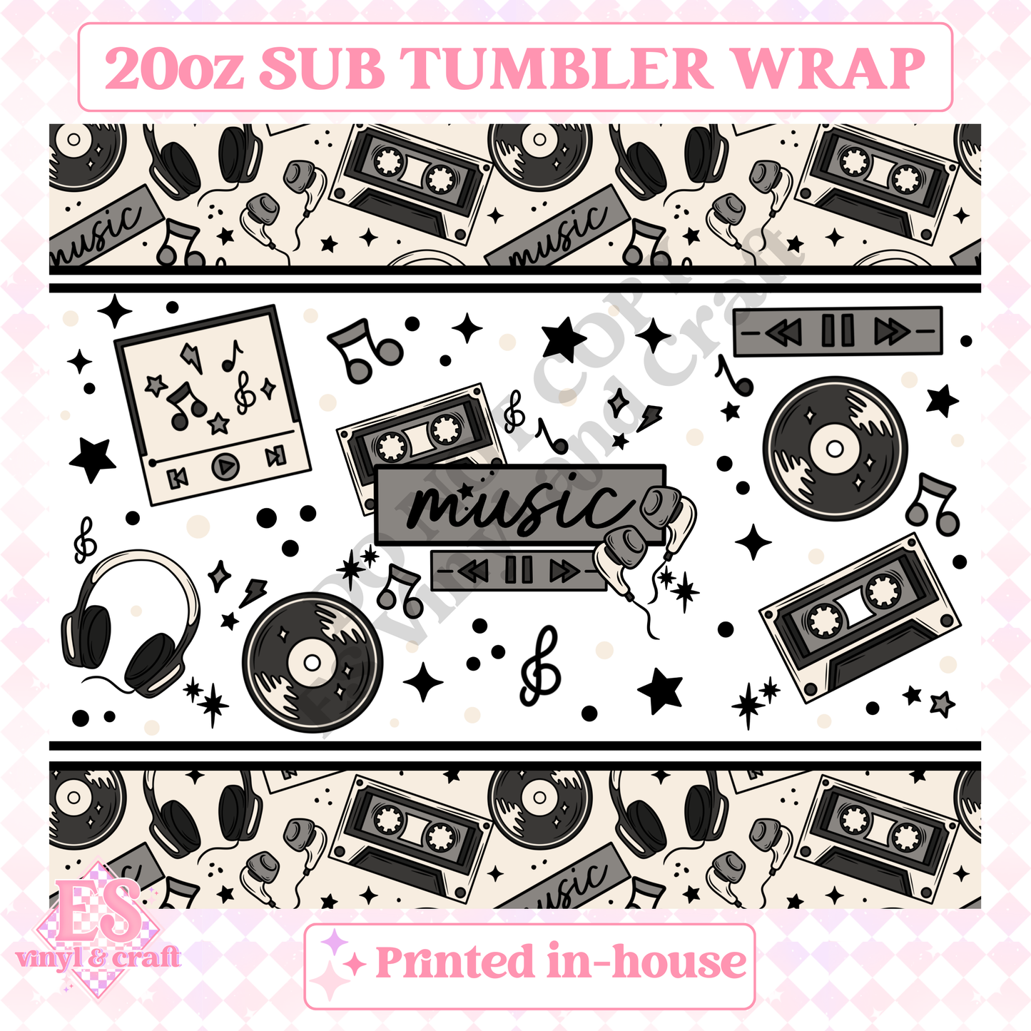 Music - Full 20oz Tumbler Sublimation Print image 1