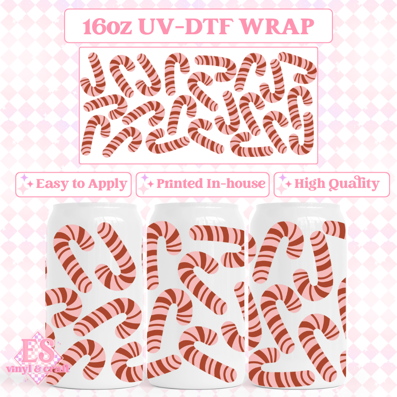 Christmas Candy Canes - UVDTF 16oz Libbey Can Wrap image 0