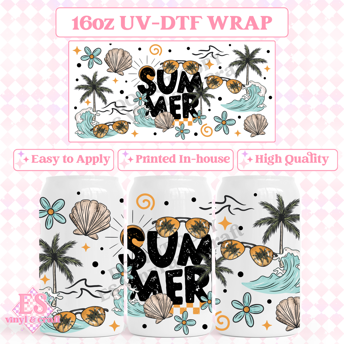 Summer - 16oz Beer Can / Libbey UV-DTF Transfer image 0