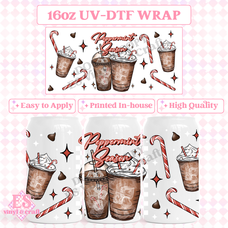 Peppermint Season - 16oz Beer Can / Libbey UV-DTF image 0