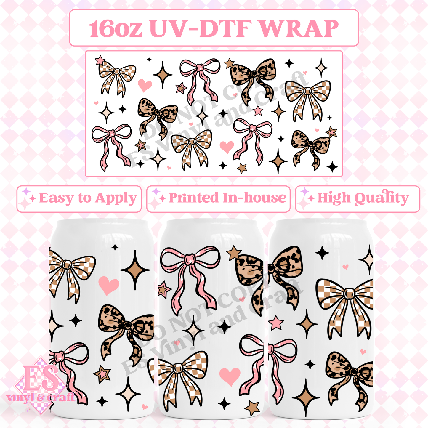 Girly Bows - 16oz Beer Can / Libbey UV-DTF Transfer image 0