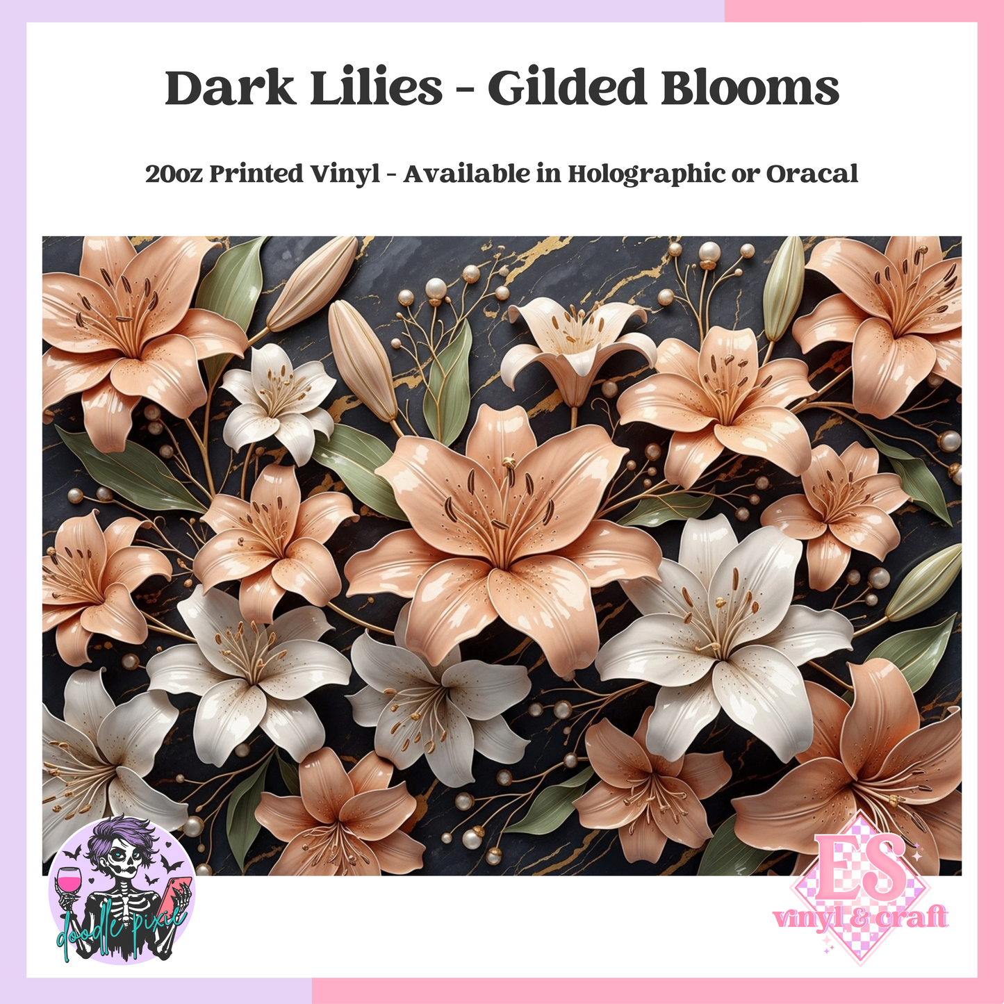 Dark Lilies - 20oz Printed Tumbler Self Adhesive Vinyl image 0