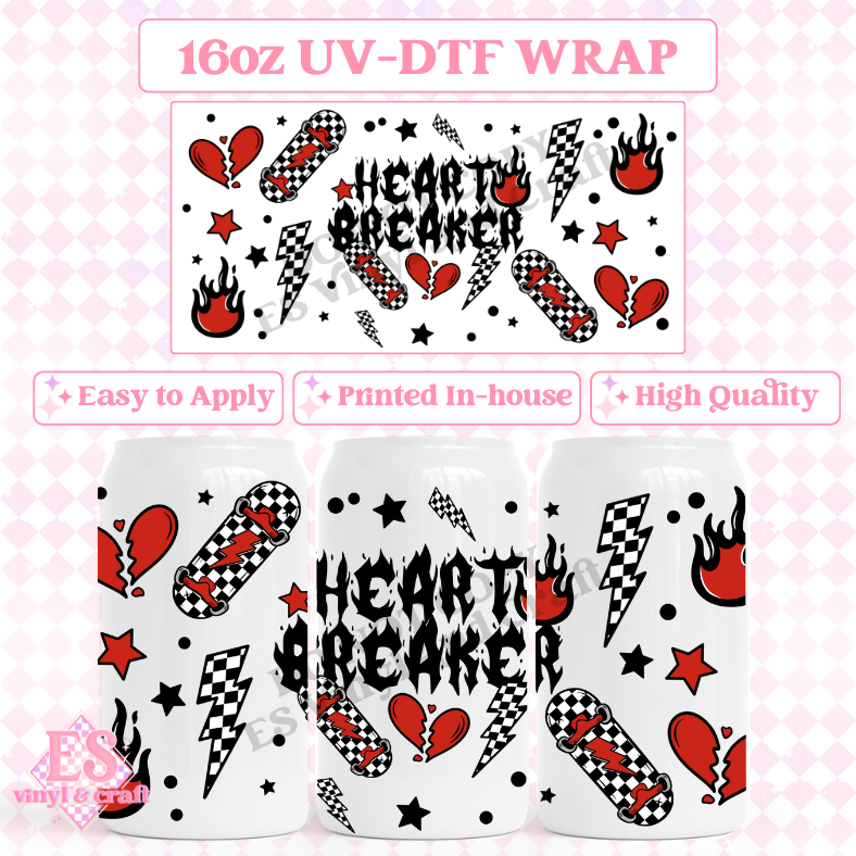 Heart Breaker - 16oz Beer Can / Libbey UV-DTF Transfer image 0