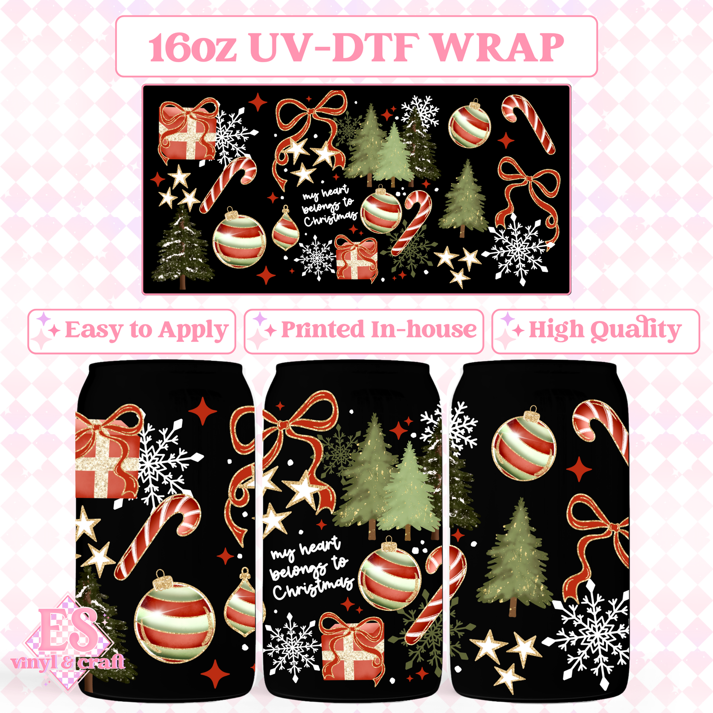 My Heart Christmas - 16oz Beer Can / Libbey UV-DTF Transfer image 0