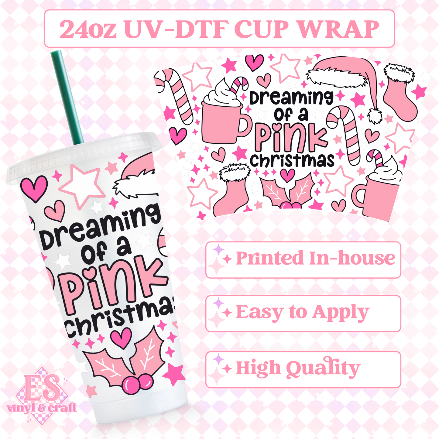 Dreaming of a Pink Christmas - UVDTF 24oz Cold Cup Wrap image 0