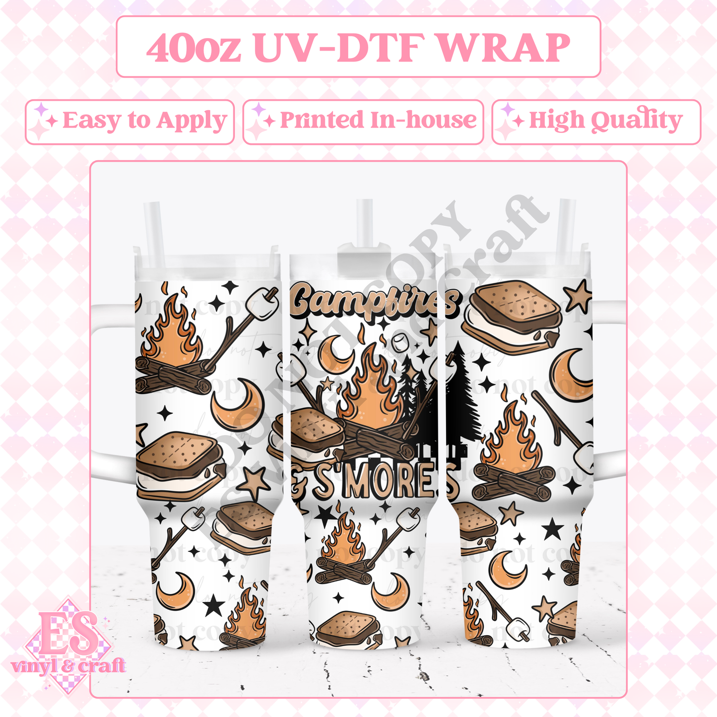 Campfire S'more - 40oz Tumbler Wraps - UV-DTF (2 Wraps - Top and Bo image 0
