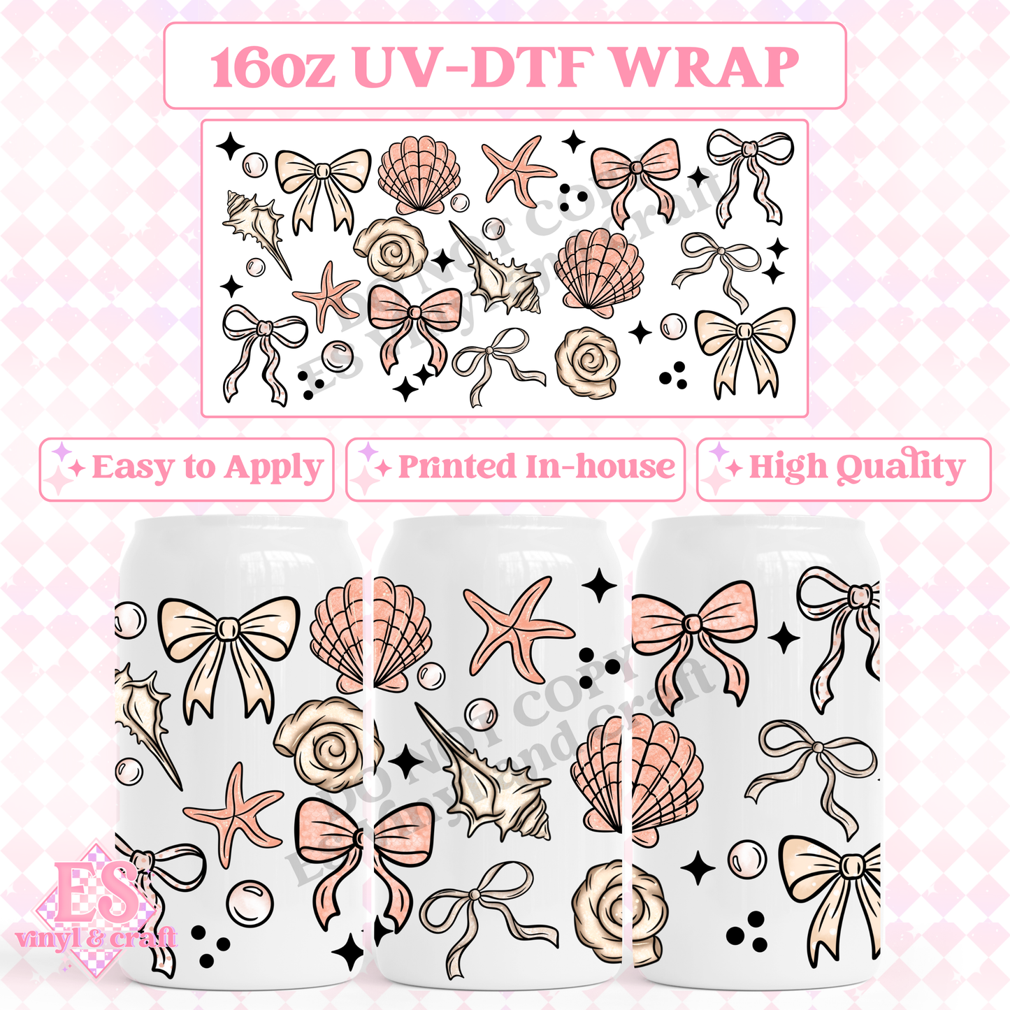Seashell Bows - 16oz Beer Can / Libbey UV-DTF Transfer image 0