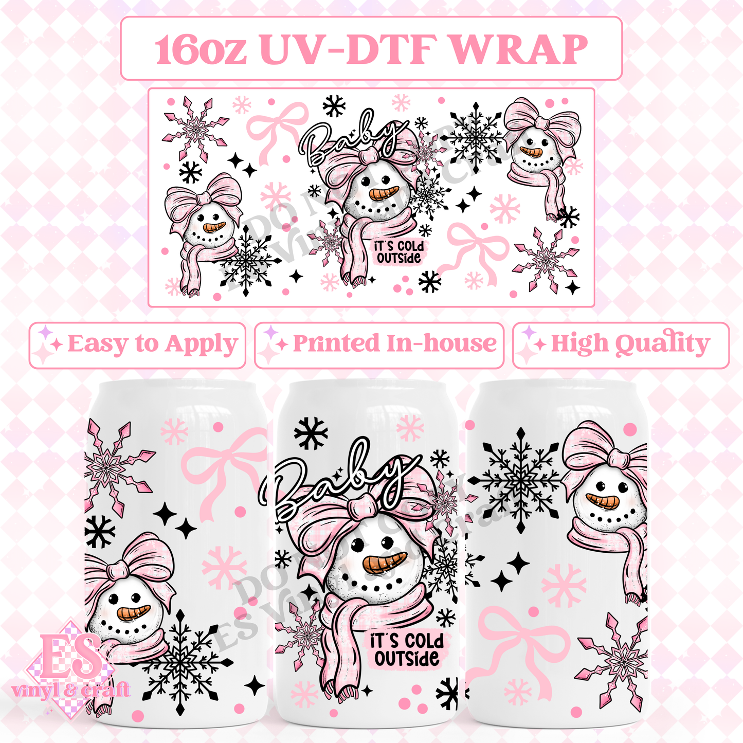 Baby It's Cold Outside Pink - 16oz Beer Can / Libbey UV-DTF image 0