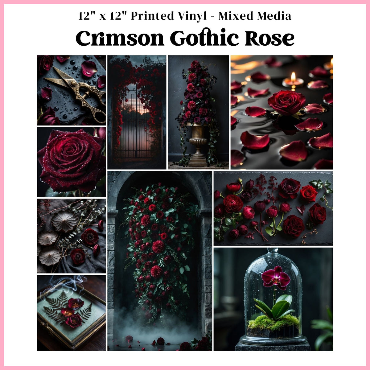 Crimson Gothic Rose - Mixed Media Vinyl 12"x12" Sheet