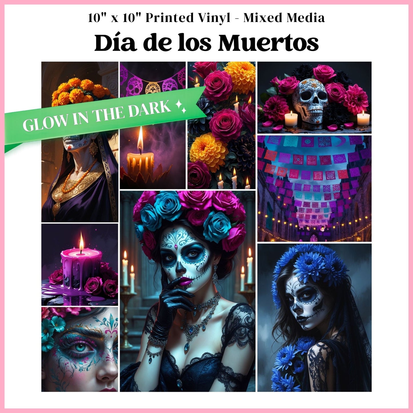 Dia de los Muertos - Mixed Media Vinyl 10"x10" Sheet - Glow in the Dark