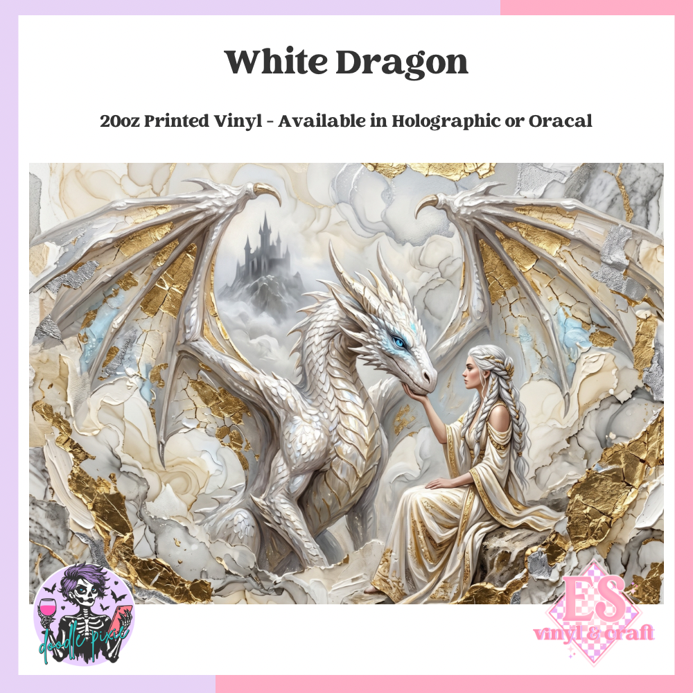 White Dragon - 20oz Printed Tumbler Self Adhesive Vinyl