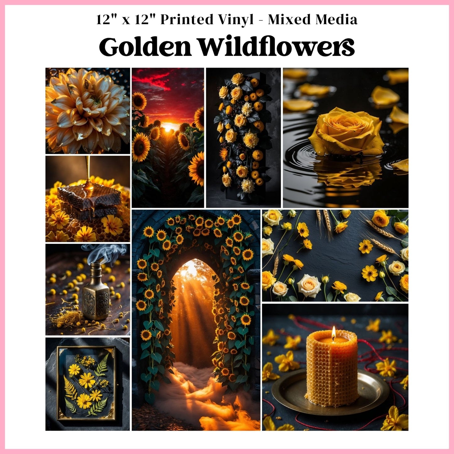 Golden Wildflowers - Mixed Media Vinyl 12"x12" Sheet