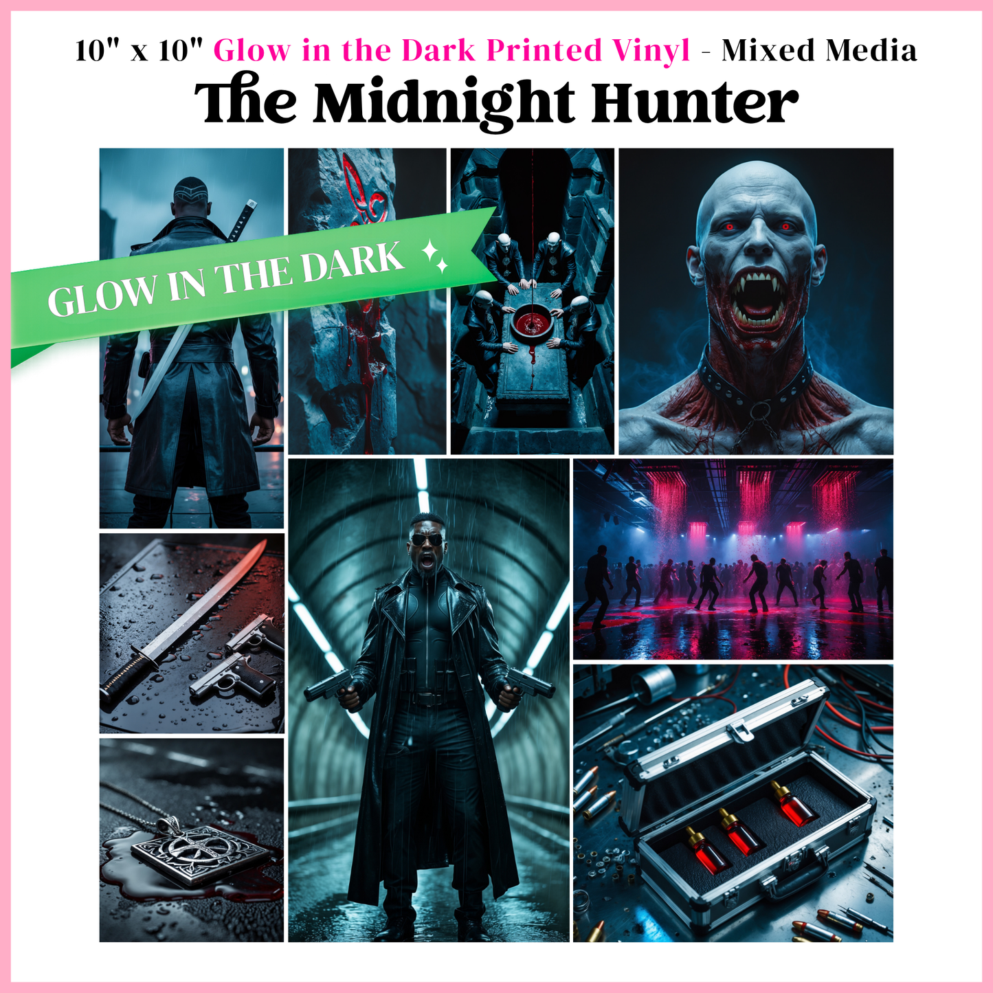 The Midnight Hunter - Mixed Media Vinyl 10"x10" Sheet - Glow in the Dark