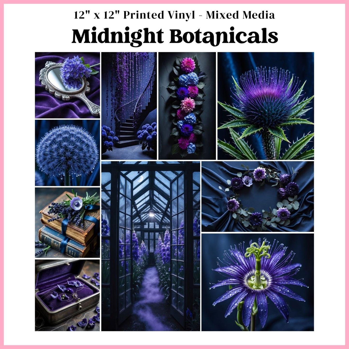 Midnight Botanicals - Mixed Media Vinyl 12"x12" Sheet