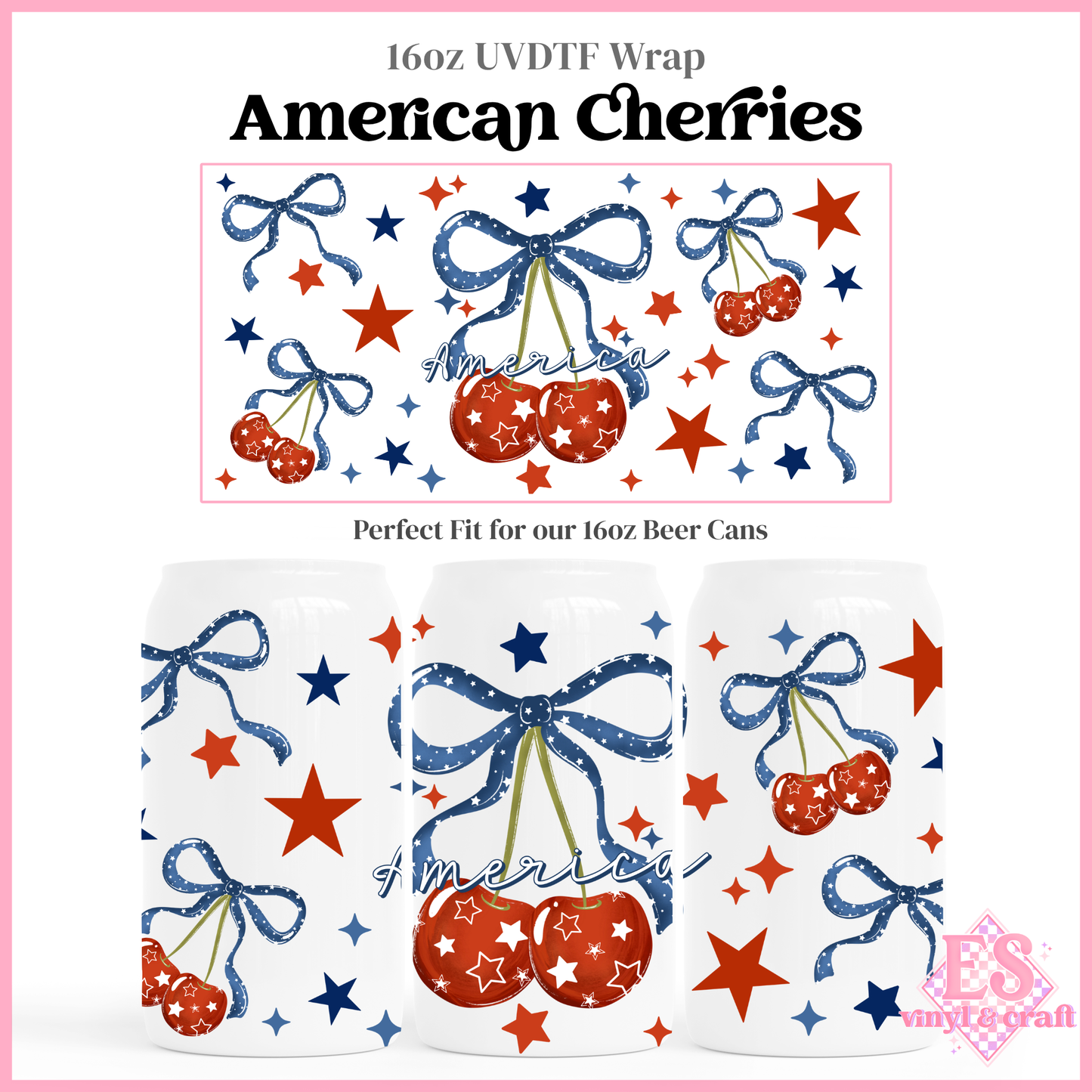American Cherries - 16oz Beer Can / Libbey UV-DTF Transfer