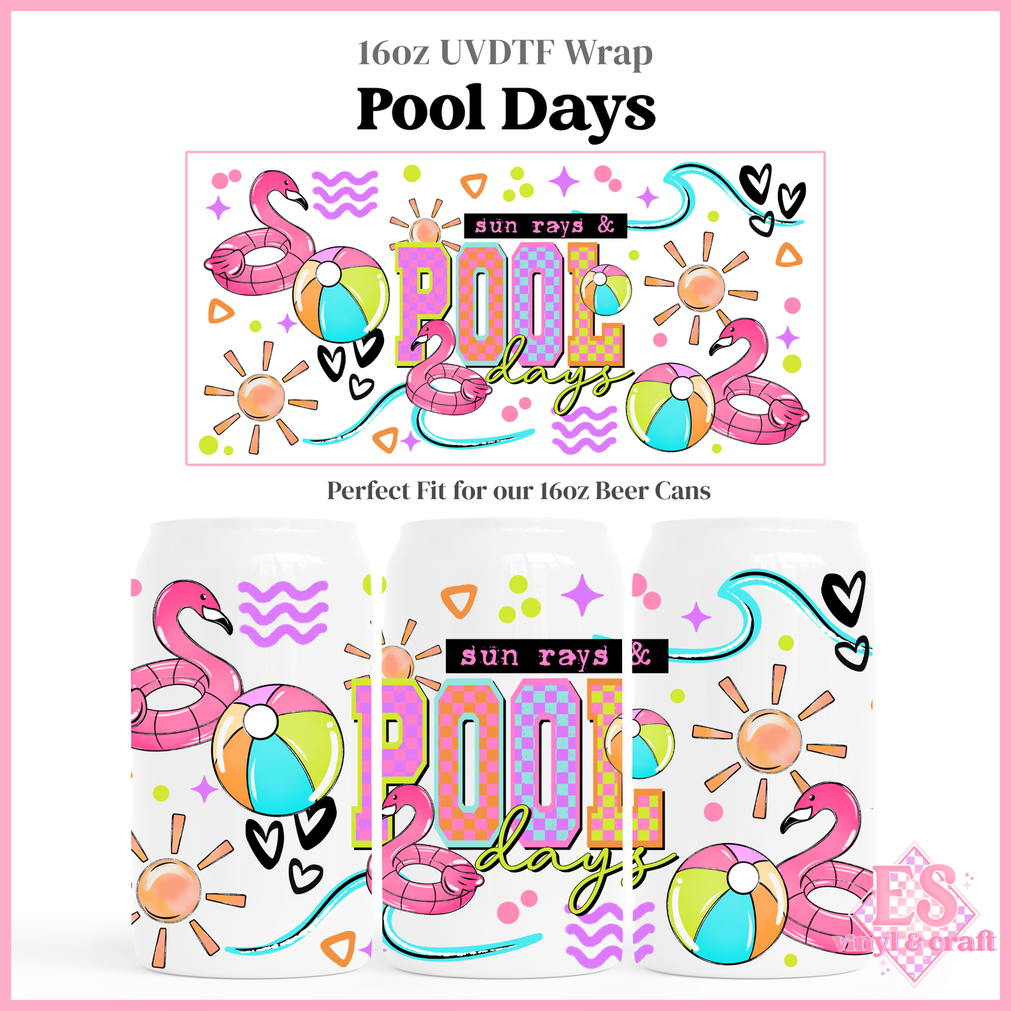 Pool Days - 16oz Beer Can / Libbey UV-DTF Transfer