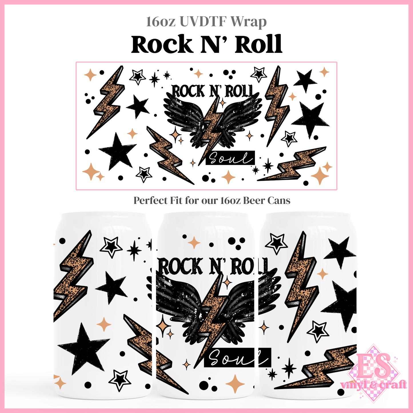 Rock N' Roll - 16oz Beer Can / Libbey UV-DTF Transfer