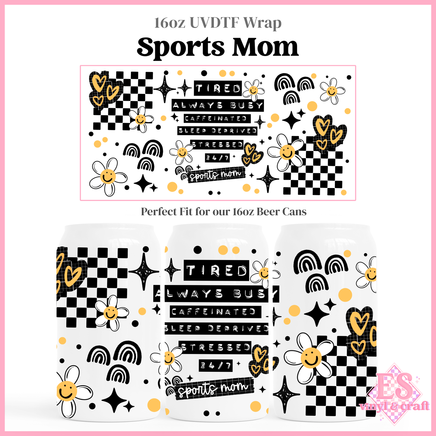 Sports Mom - 16oz Beer Can / Libbey UV-DTF Transfer