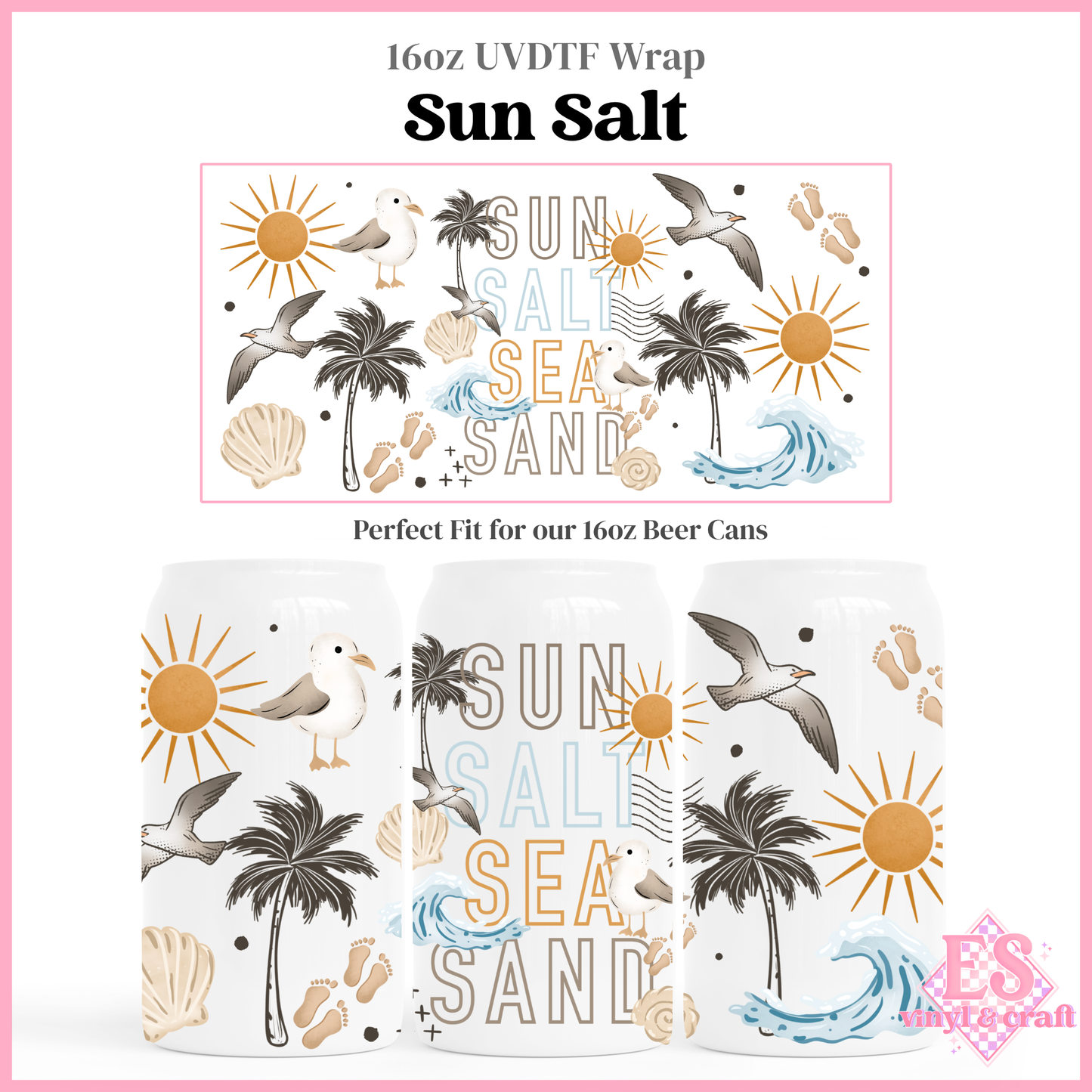 Sun Salt - 16oz Beer Can / Libbey UV-DTF Transfer