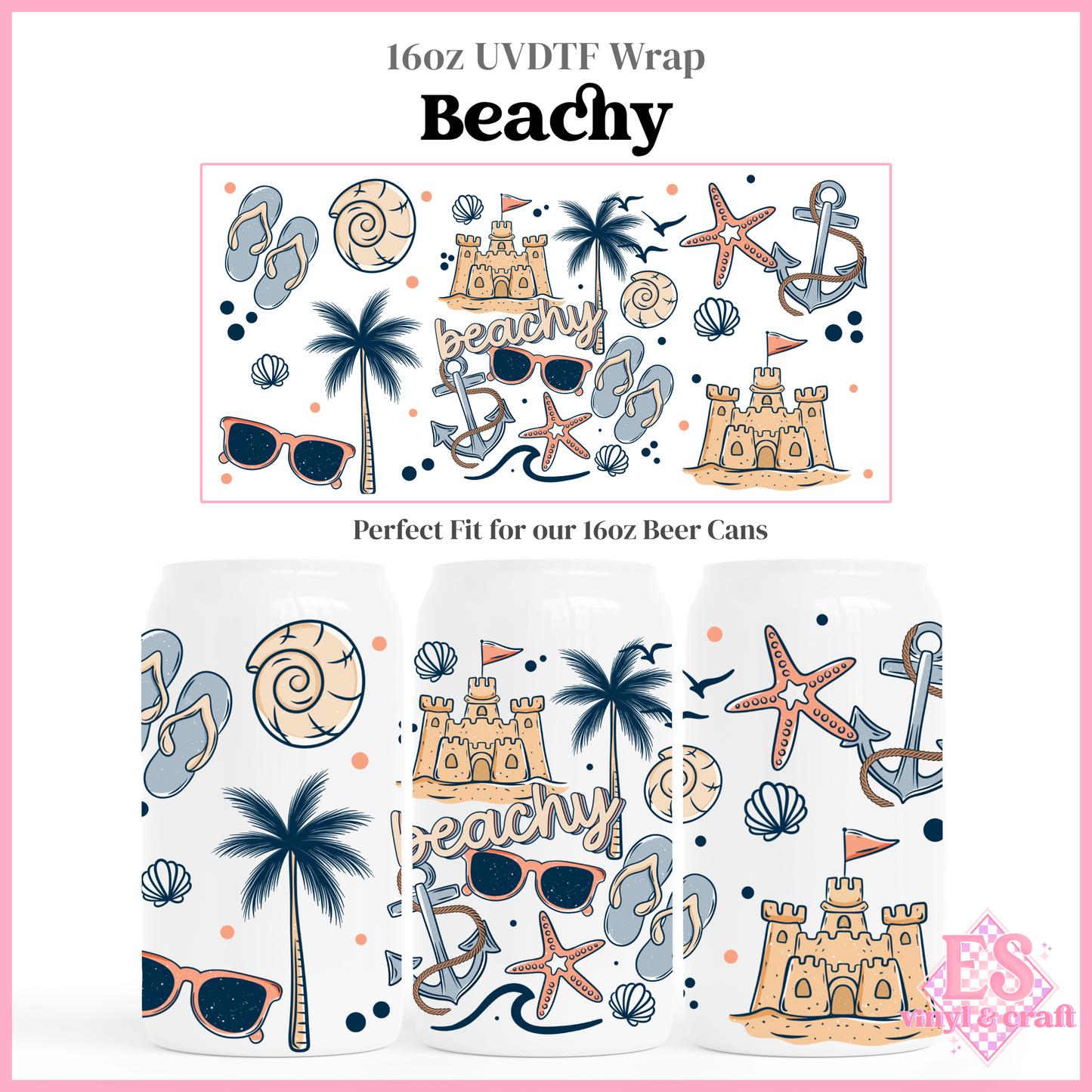 Beachy- 16oz Beer Can / Libbey UV-DTF Transfer