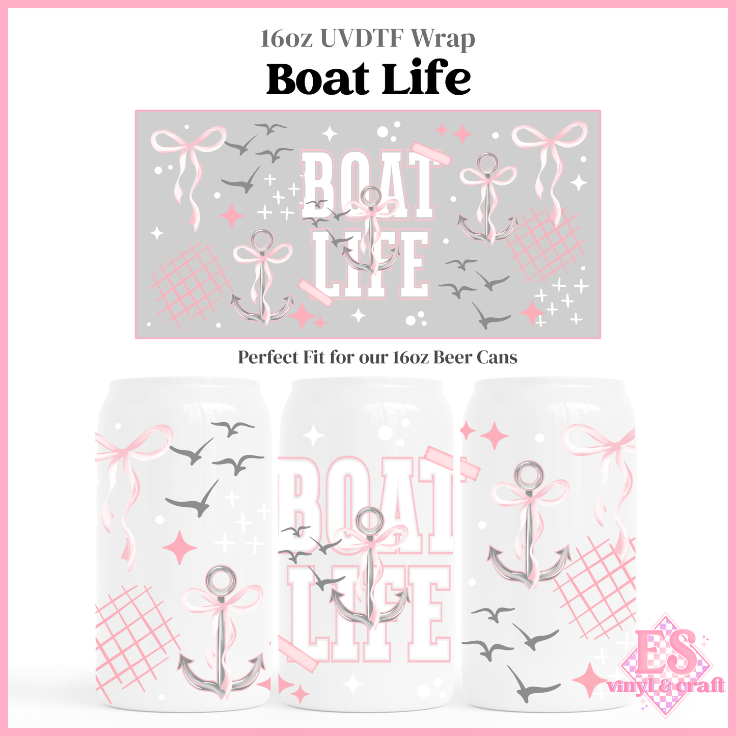 Boat Life - 16oz Beer Can / Libbey UV-DTF Transfer