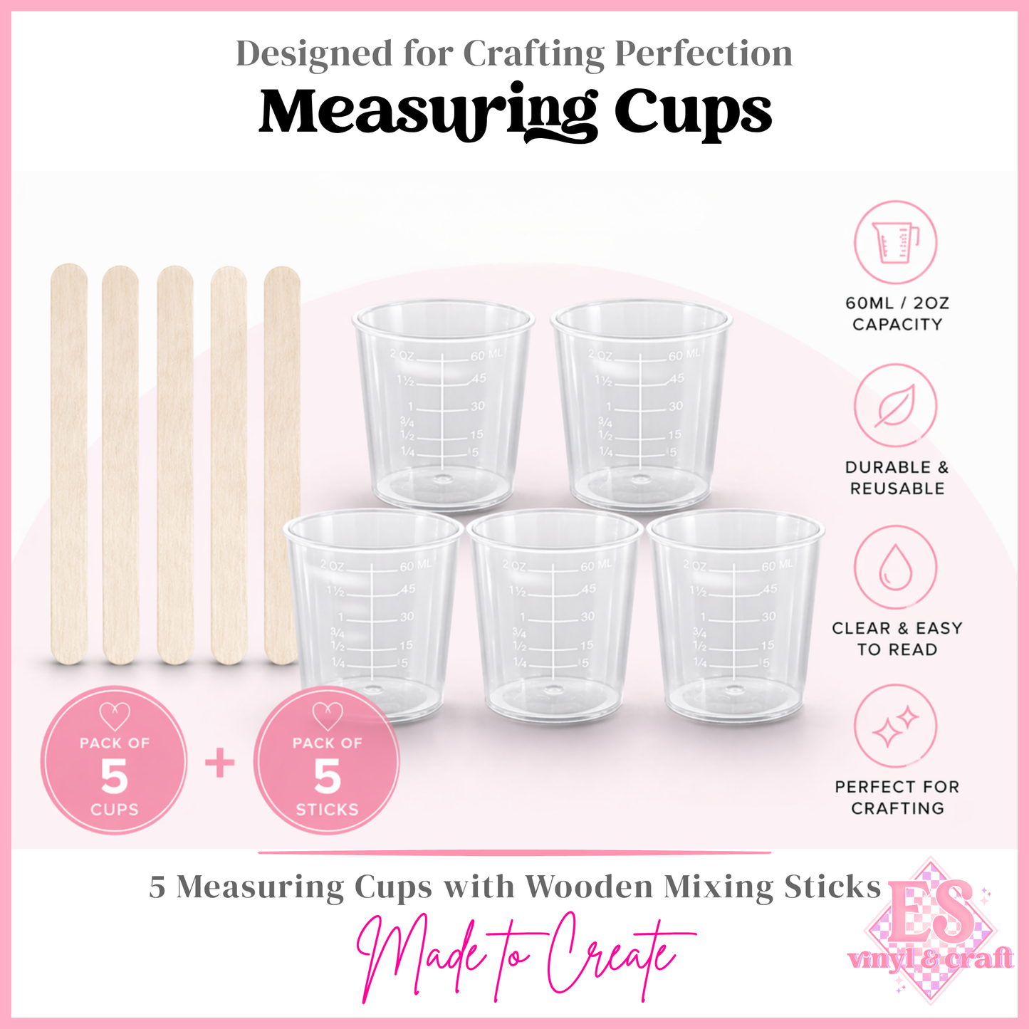 60ml Plastic Clear Mixing Cups with Wooden Stick (Pack 5)