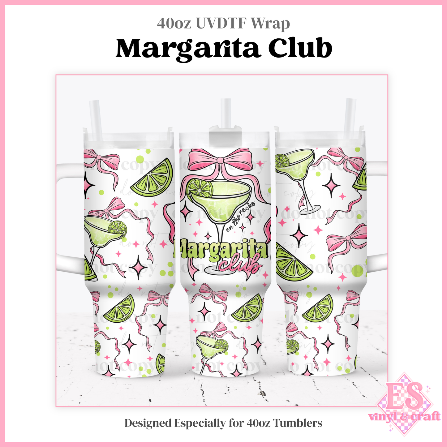 Margarita Club - 40oz Tumbler Wraps - UV-DTF (2 Wraps - Top and Bo