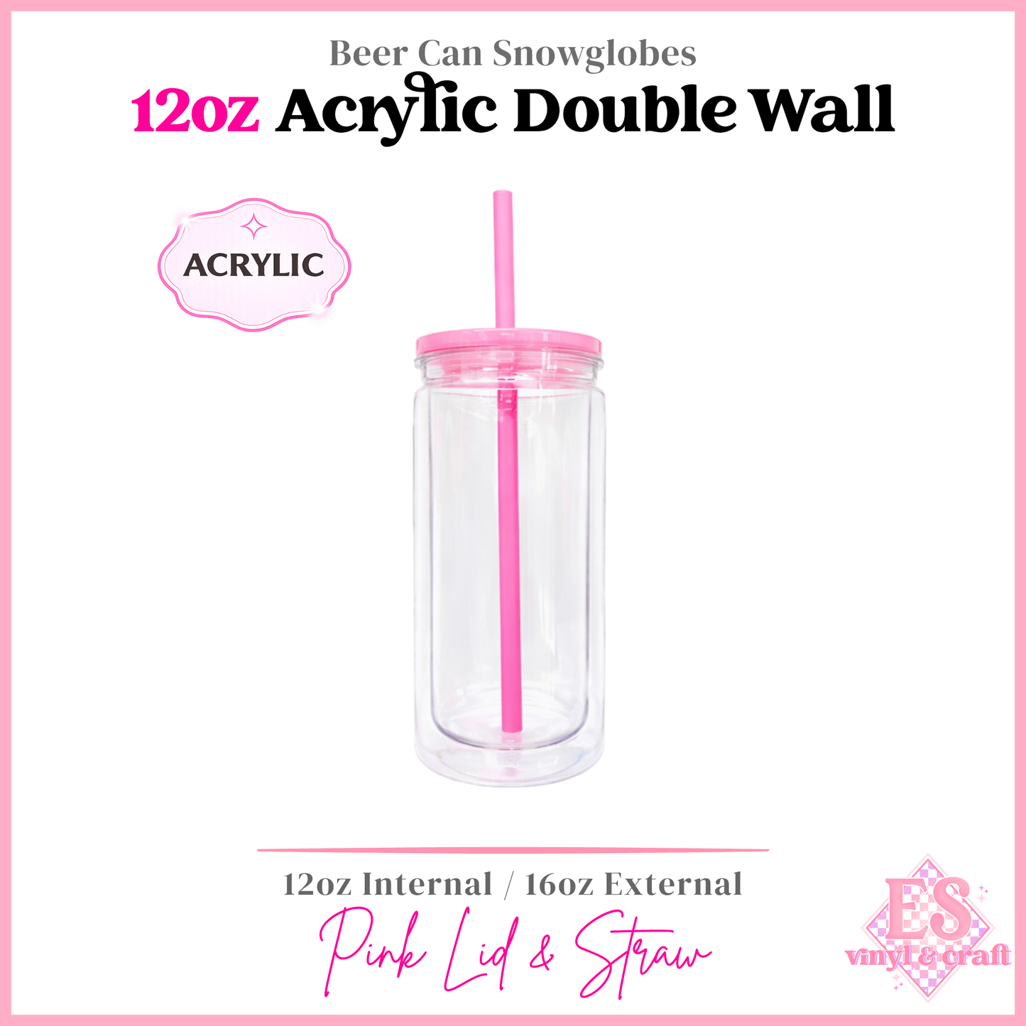 12oz Double Wall Acrylic Snowglobe Cans (16oz External)