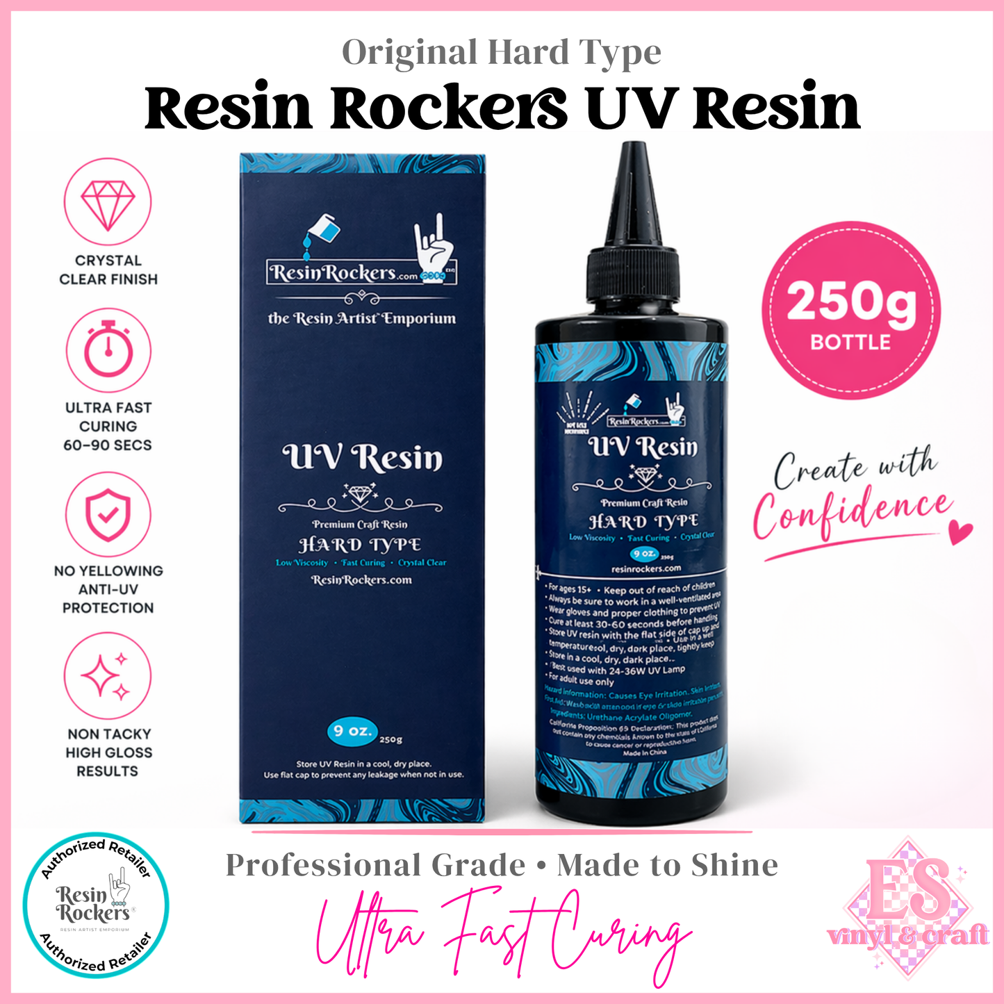 Resin Rockers® UV Resin Original Crystal Clear Hard Type Ultra Fast Curing 250g