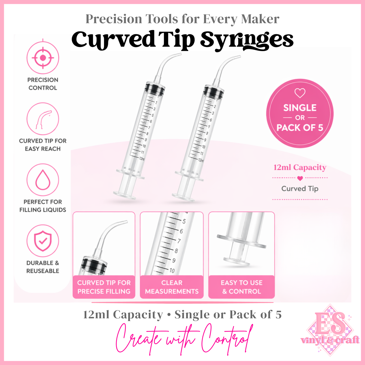 Curved Tip Syringes 12ml (Singles or Pack of 5)
