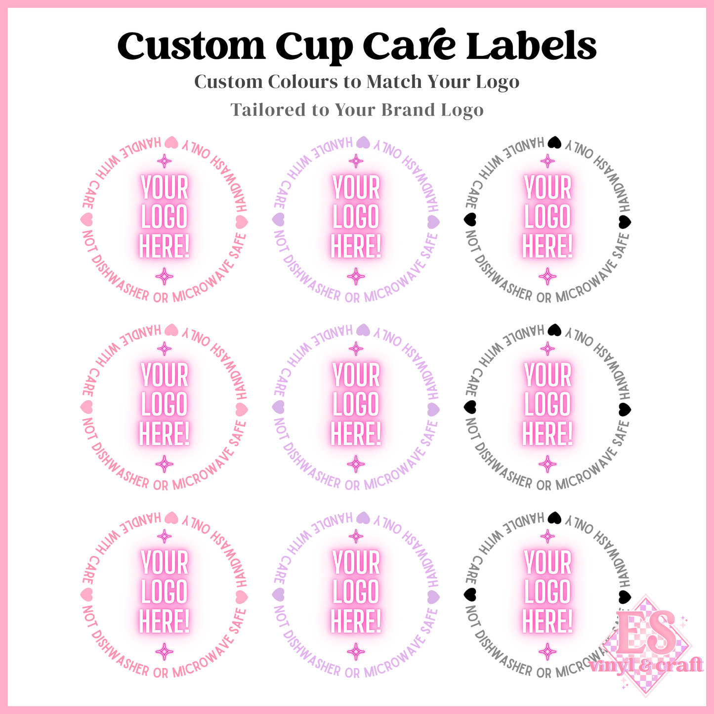Custom Logo UVDTF Cup Care Circles - Font 1 (3 Options Available)