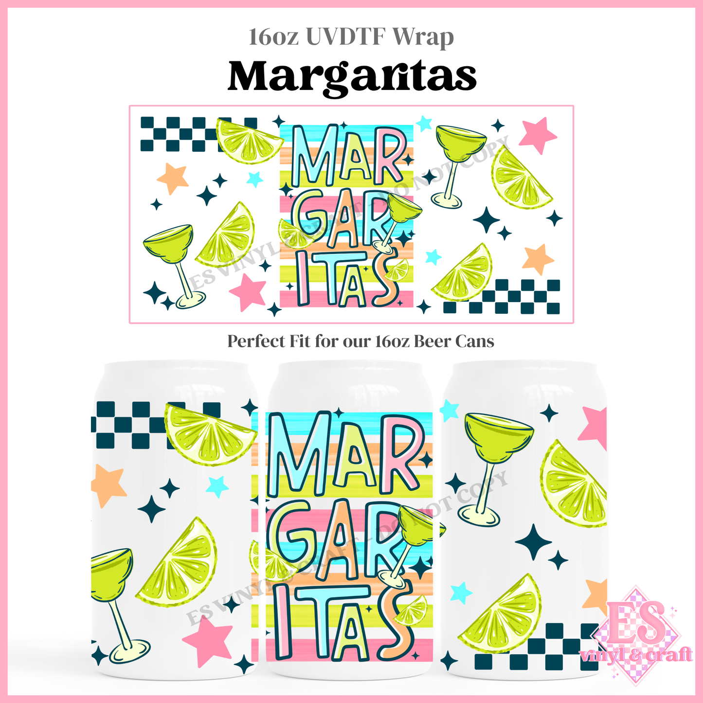 Margaritas - 16oz Beer Can / Libbey UV-DTF Transfer