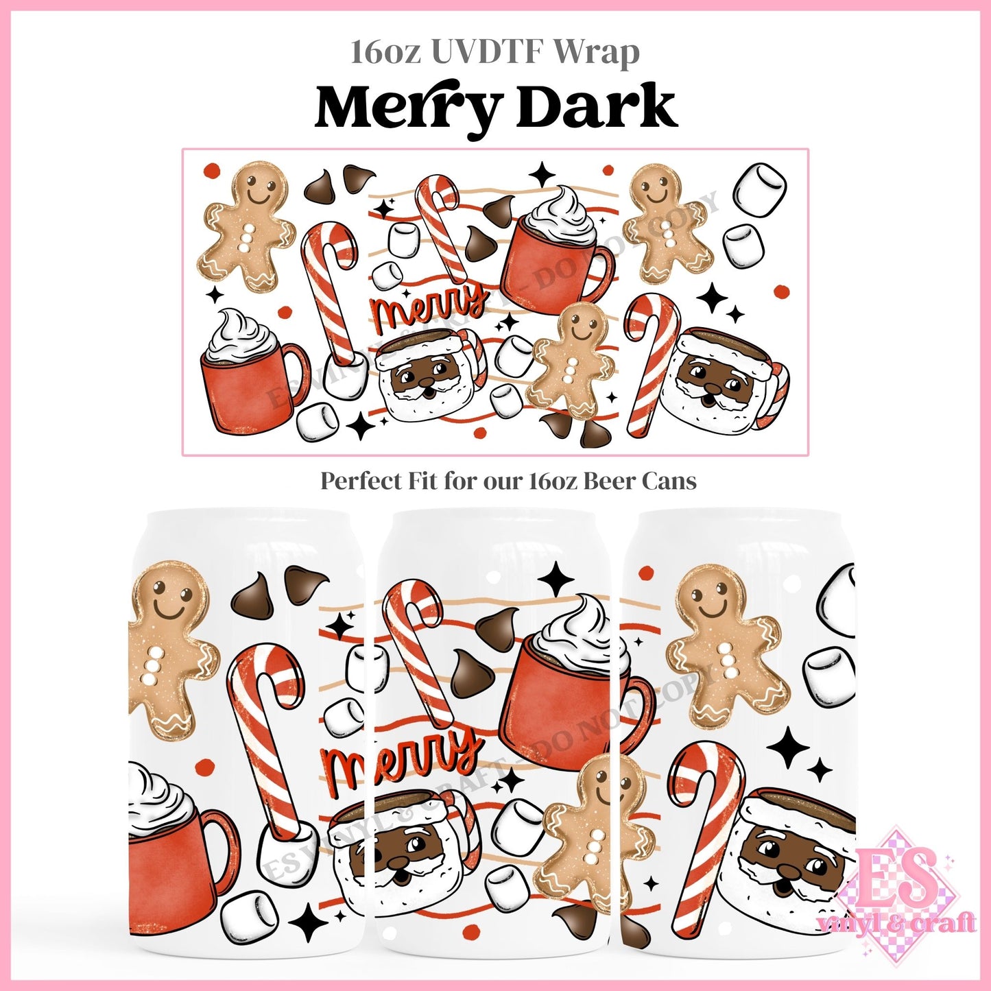 Merry Dark - 16oz Beer Can / Libbey UVDTF Transfers