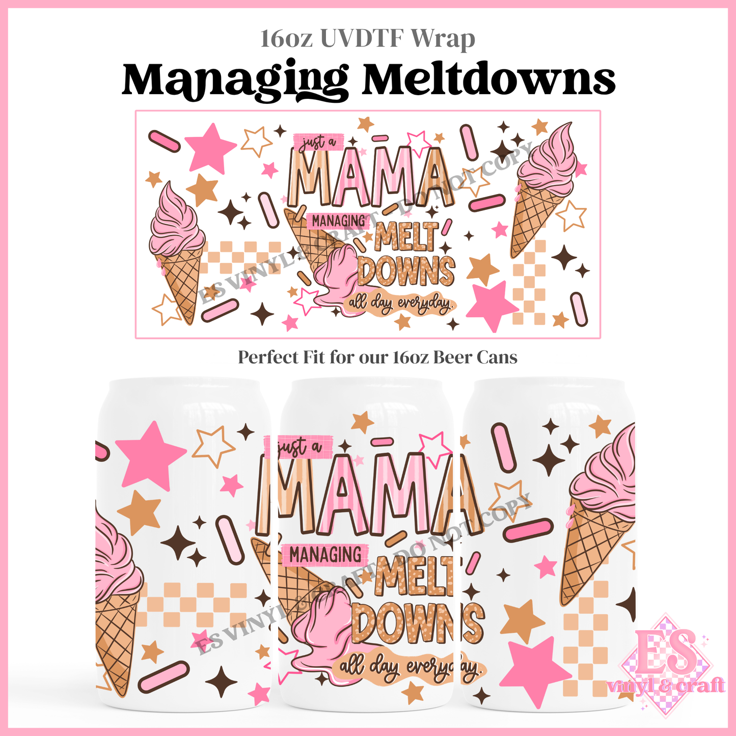Managing Meltdowns - 16oz Beer Can / Libbey UV-DTF Transfer