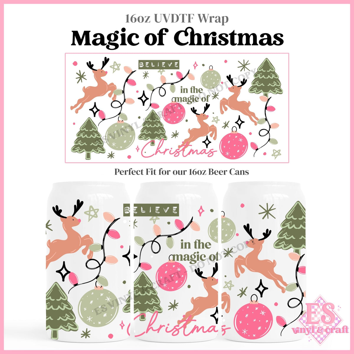 Magic of Christmas - 16oz Beer Can / Libbey UVDTF Transfers