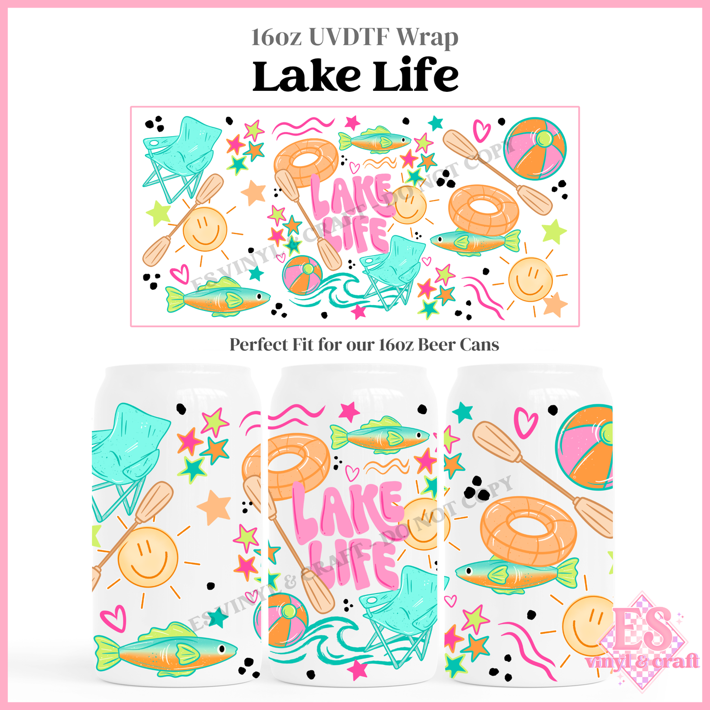 Lake Life - 16oz Beer Can / Libbey UV-DTF Transfer