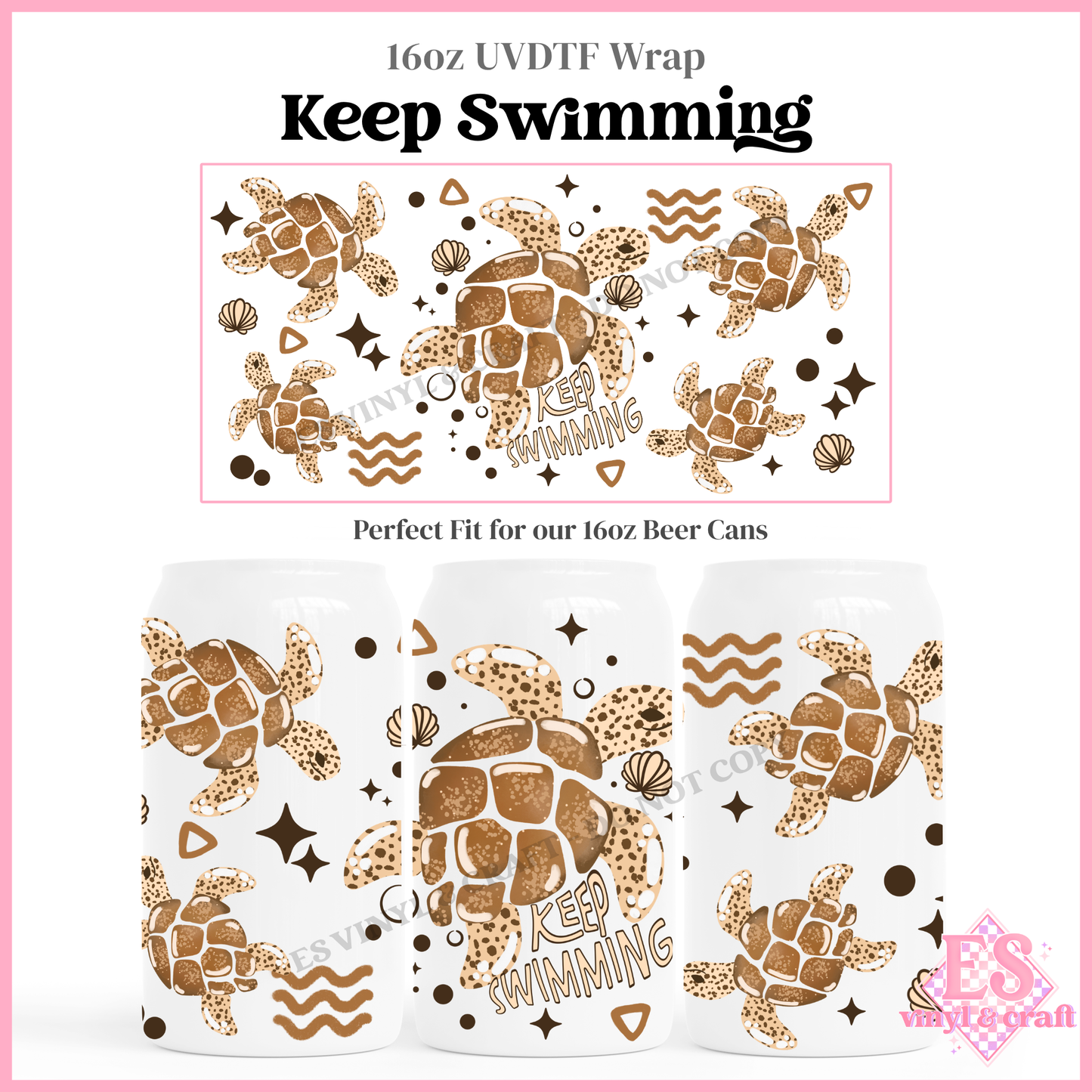 Keep Swimming - 16oz Beer Can / Libbey UV-DTF Transfer