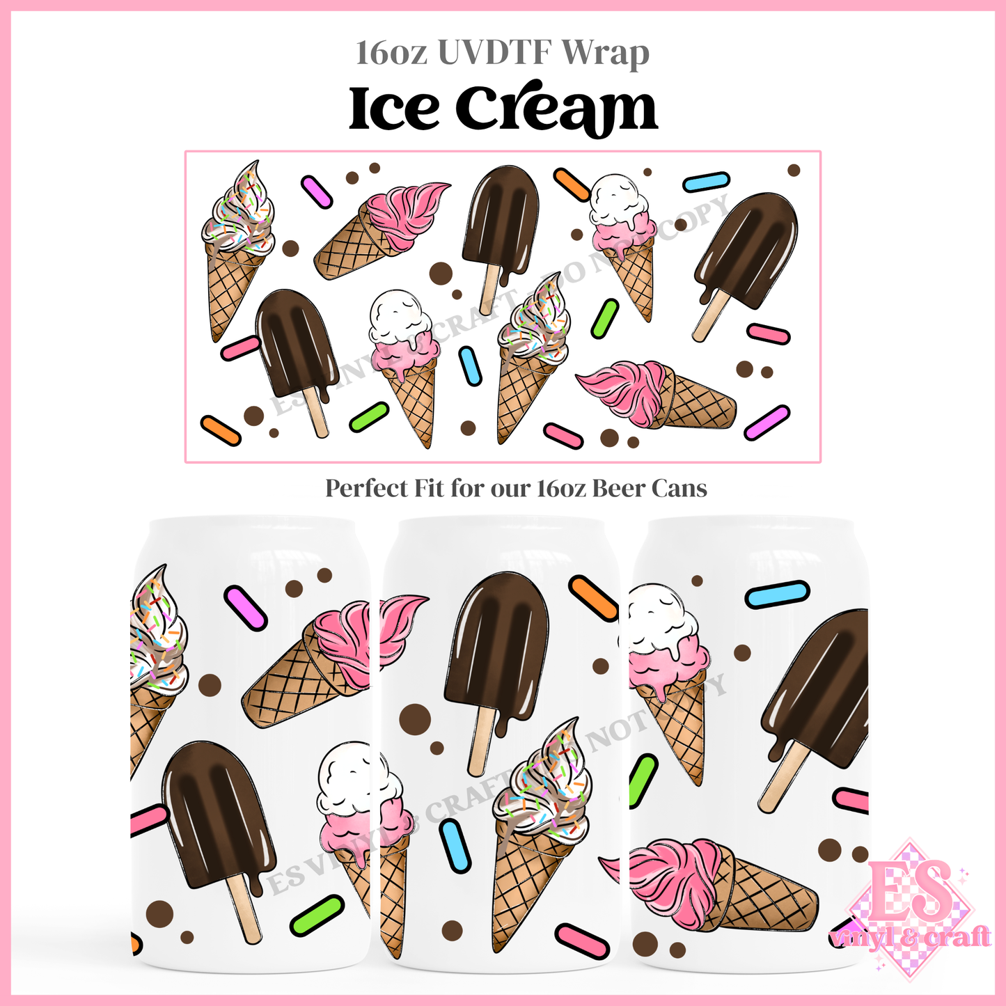 Ice Cream - 16oz Beer Can / Libbey UV-DTF Transfer