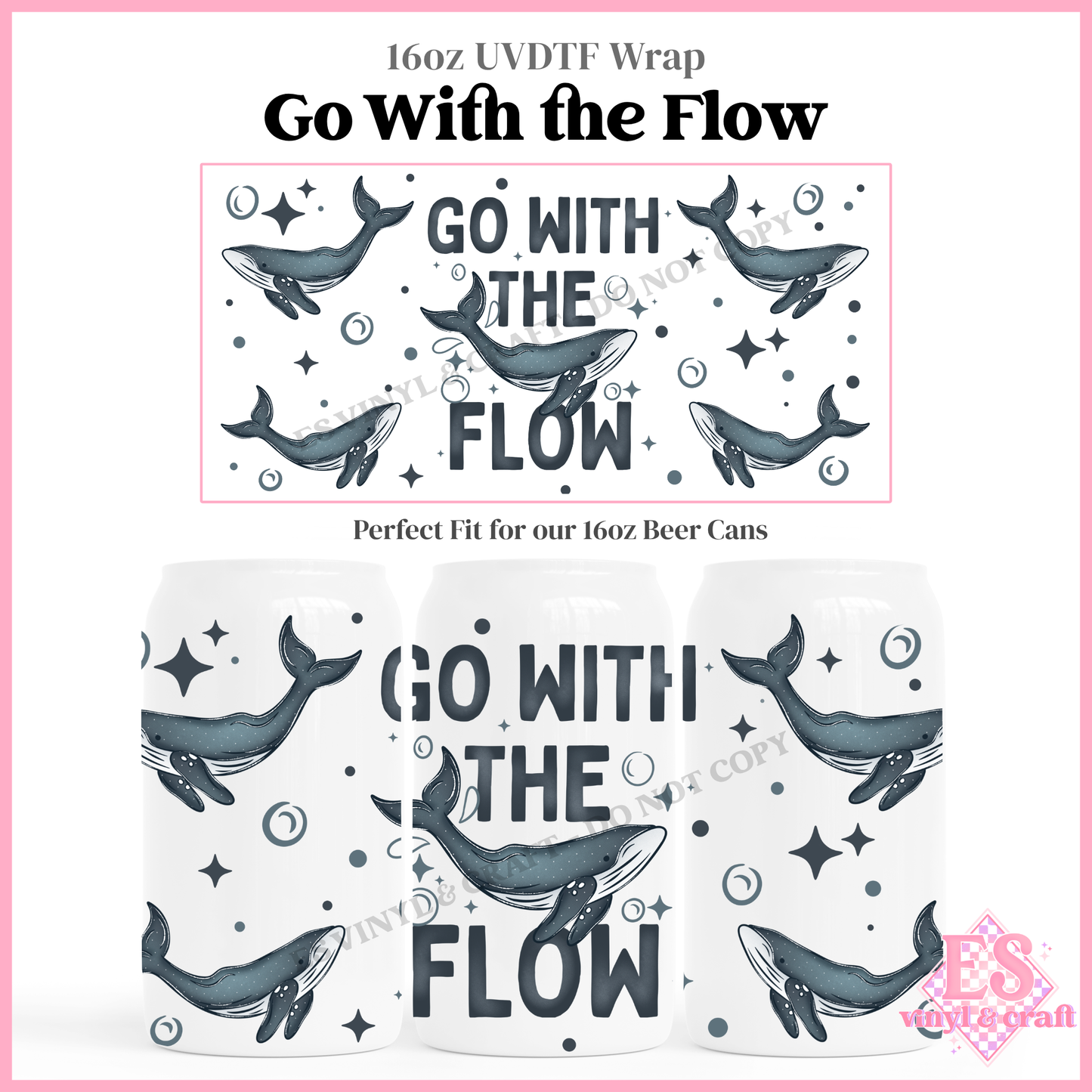 Go With the Flow - 16oz Beer Can / Libbey UV-DTF Transfer