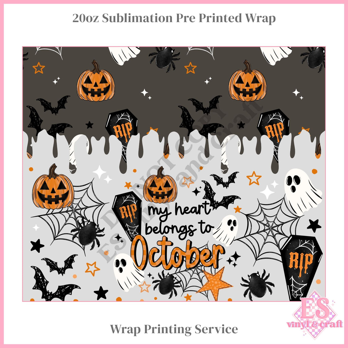 Heart October - Full 20oz Tumbler Sublimation Print