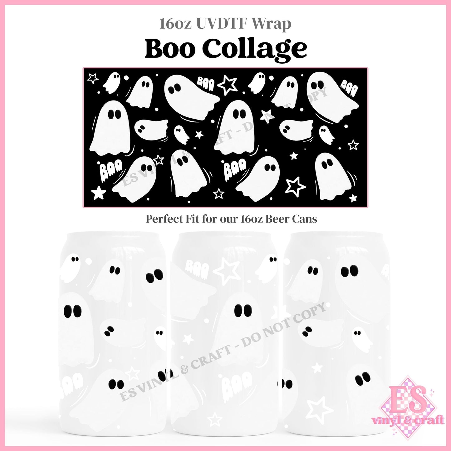 Boo Collage - 16oz Beer Can / Libbey UVDTF Transfers