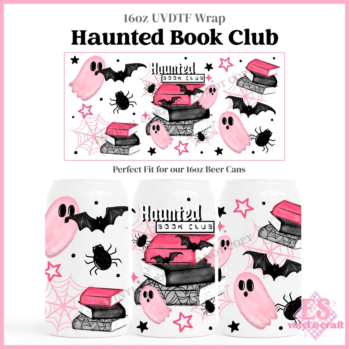Haunted Book Club - 16oz Beer Can / Libbey UVDTF Transfers