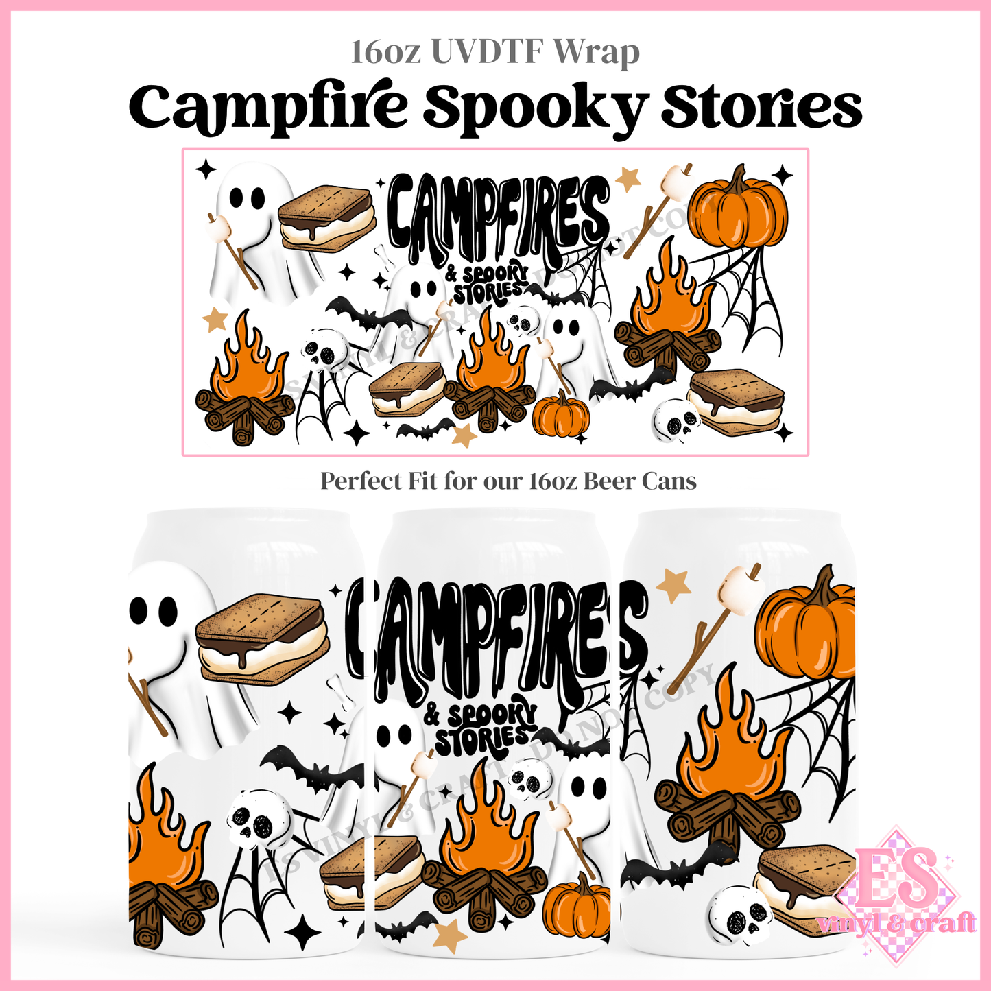 Campfire Spooky Stories - 16oz Beer Can / Libbey UV-DTF Transfer