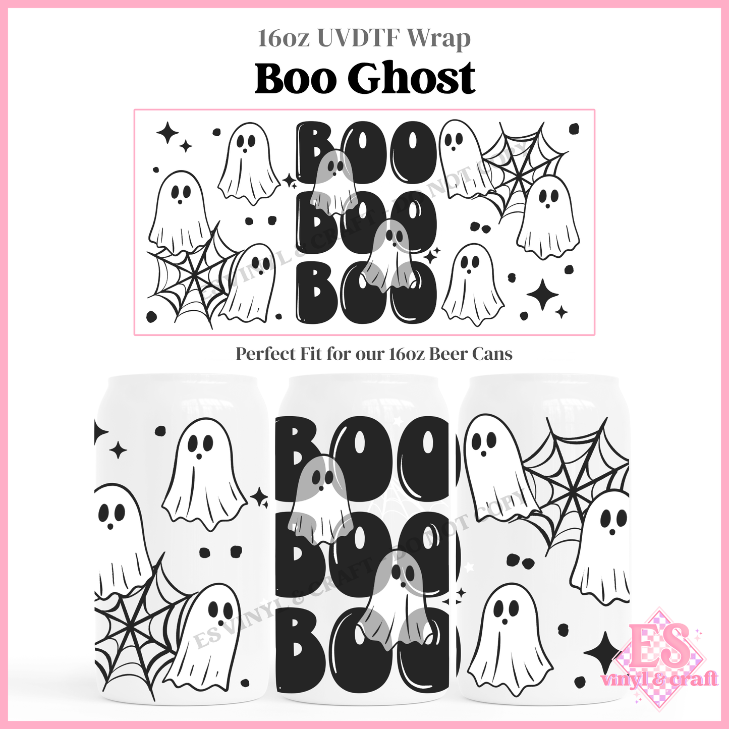 Boo Ghost - 16oz Beer Can / Libbey UV-DTF Transfer