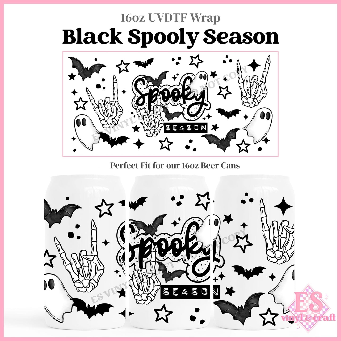 Black Spooky Season - 16oz Beer Can / Libbey UVDTF Transfers