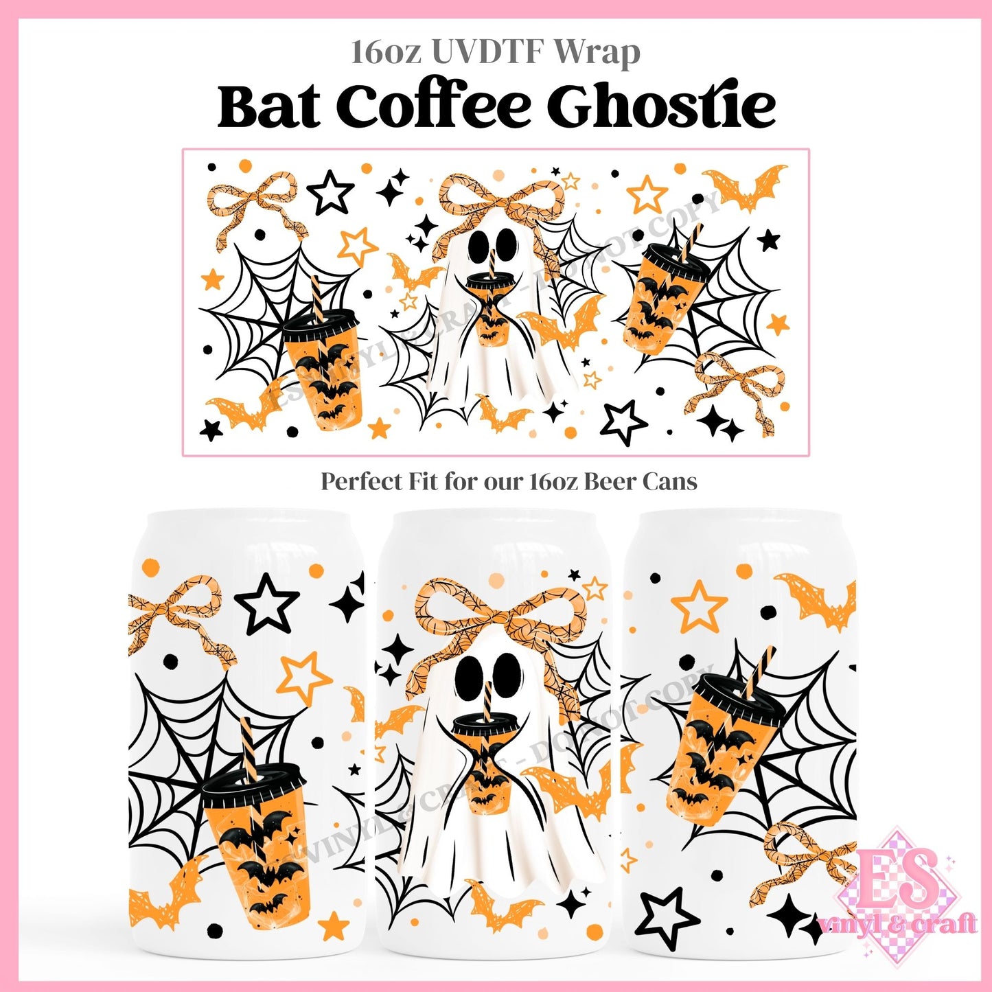 Bat Coffee Ghostie - 16oz Beer Can / Libbey UVDTF Transfers