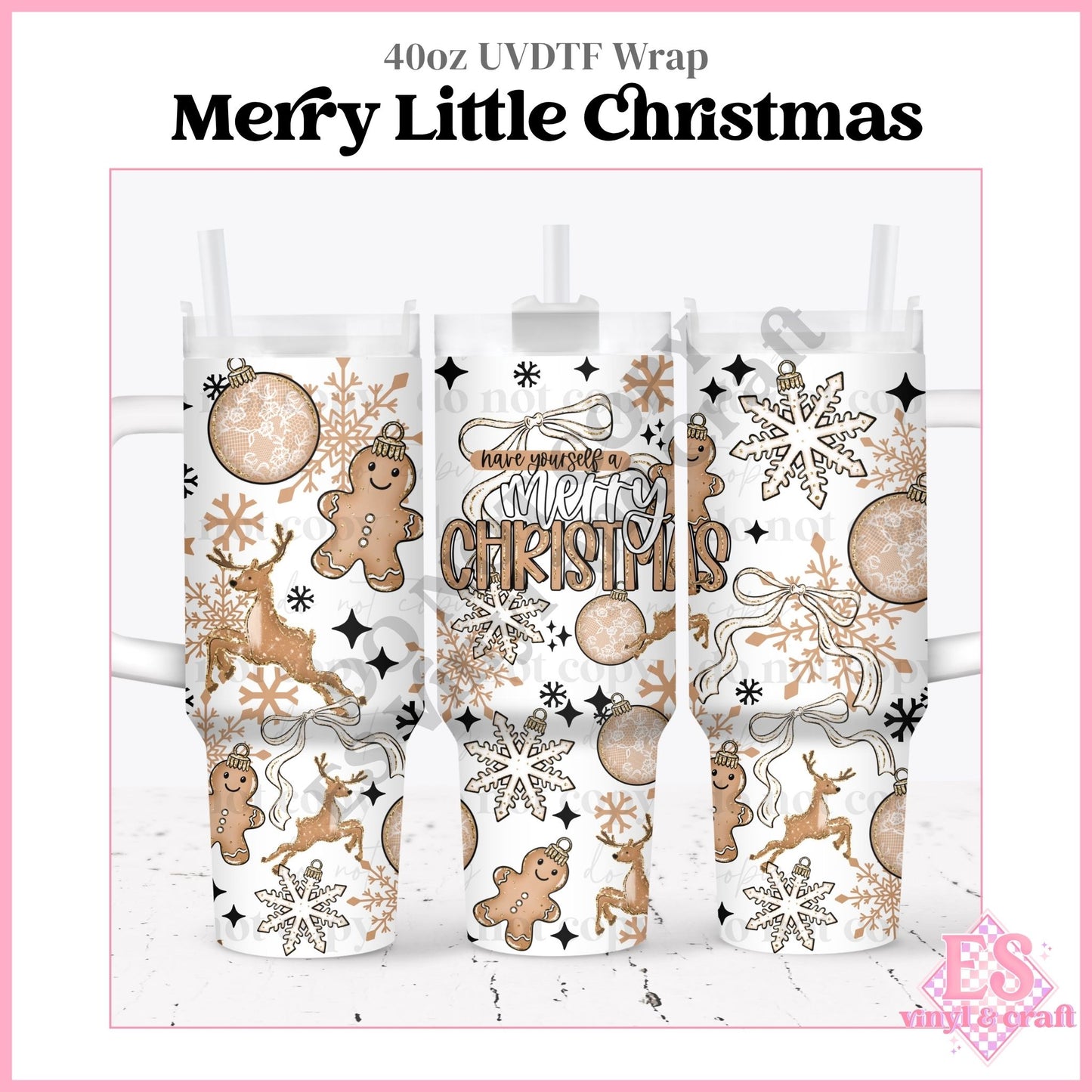 Merry Little Christmas - 40oz Tumbler Wraps - UVDTF (Top & Bottom)