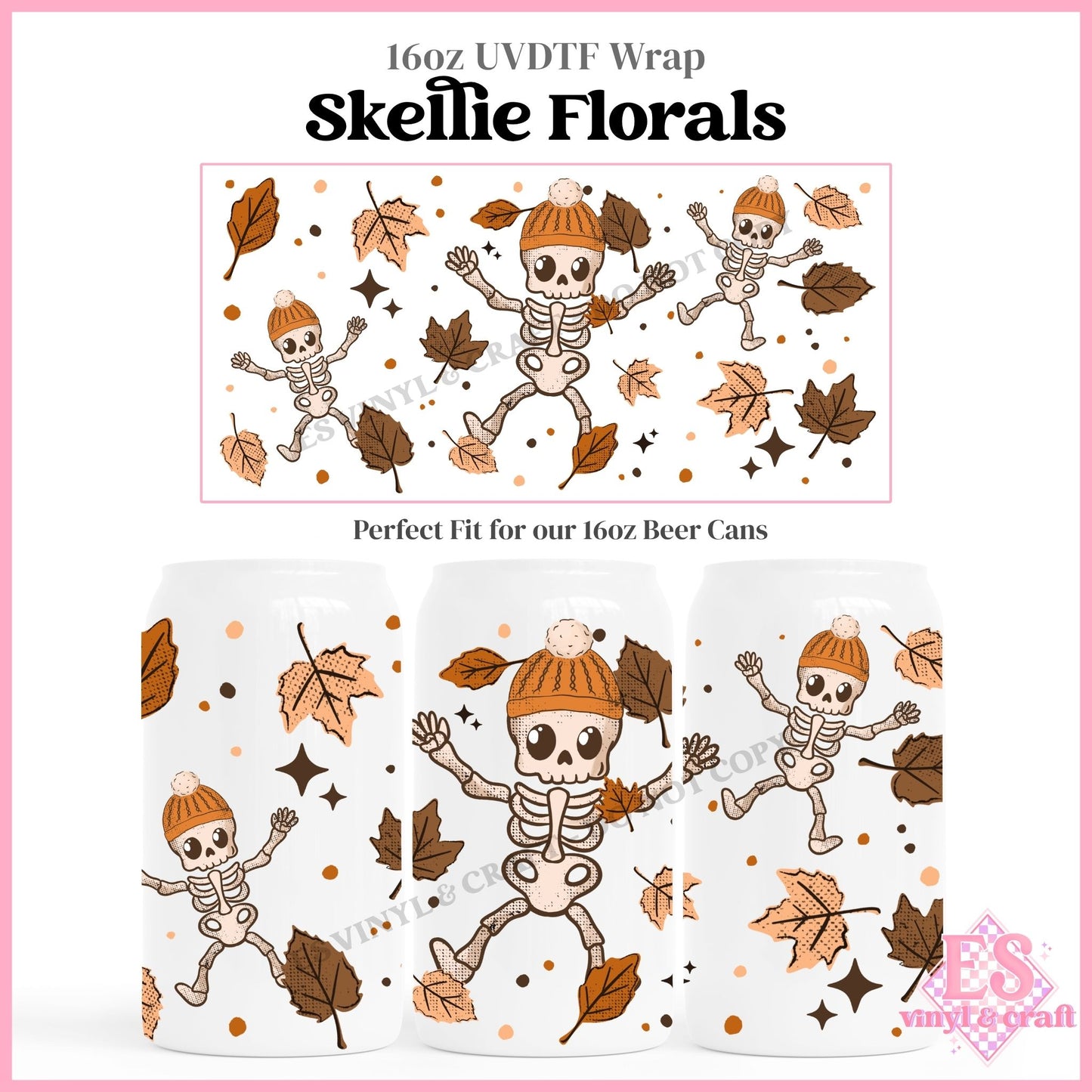 Skellie Florals - 16oz Beer Can / Libbey UVDTF Transfers